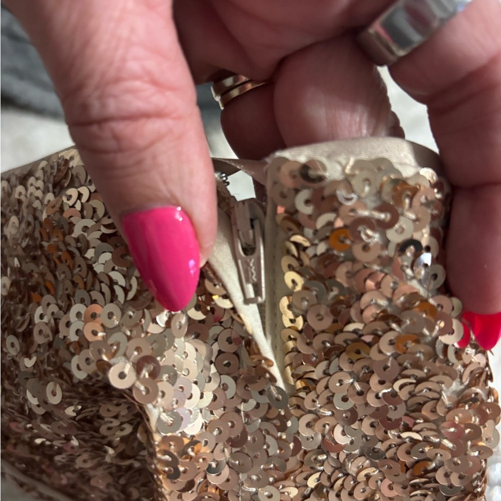White House Black Market Gold Sequin Clutch